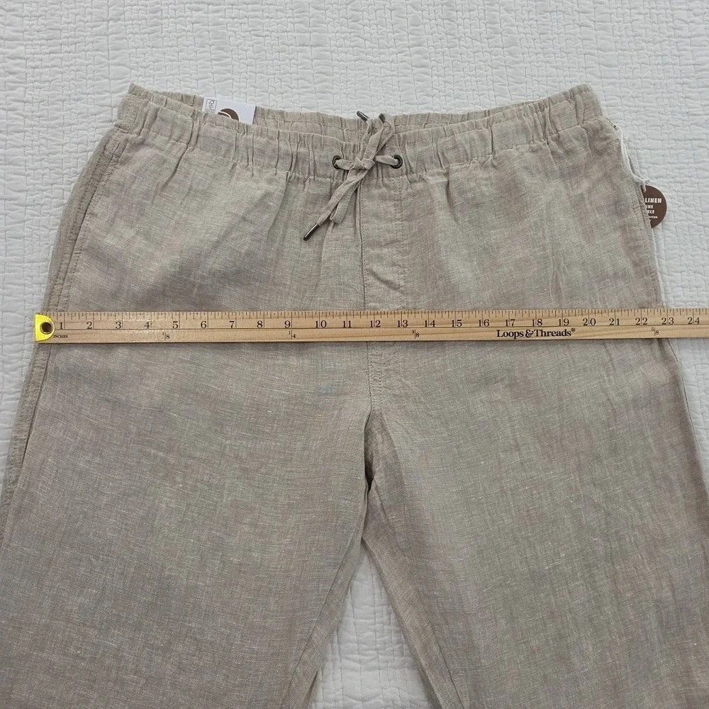 Panama Jack 100% Linen Pants Men's XL (36x30) Natural Taupe Elastic Waist NEW